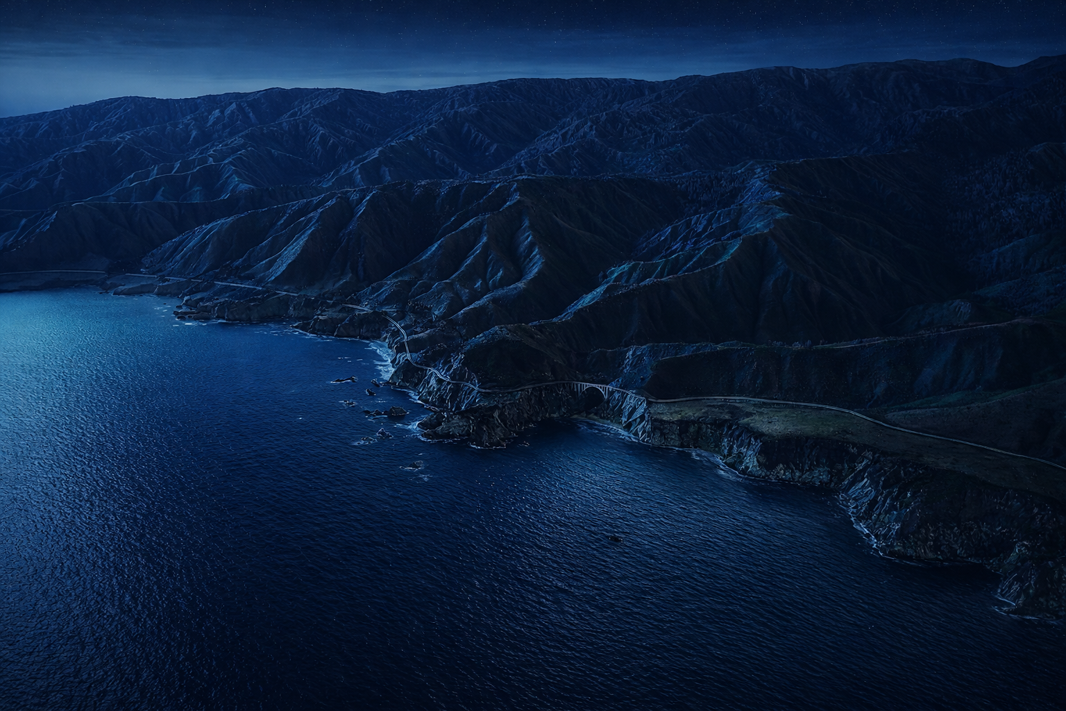 Moonlit path with rugged cliffs