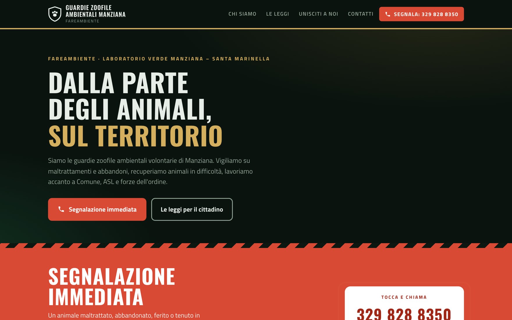 Sito Guardie Zoofile Ambientali Manziana: titolo Dalla parte degli animali, sul territorio