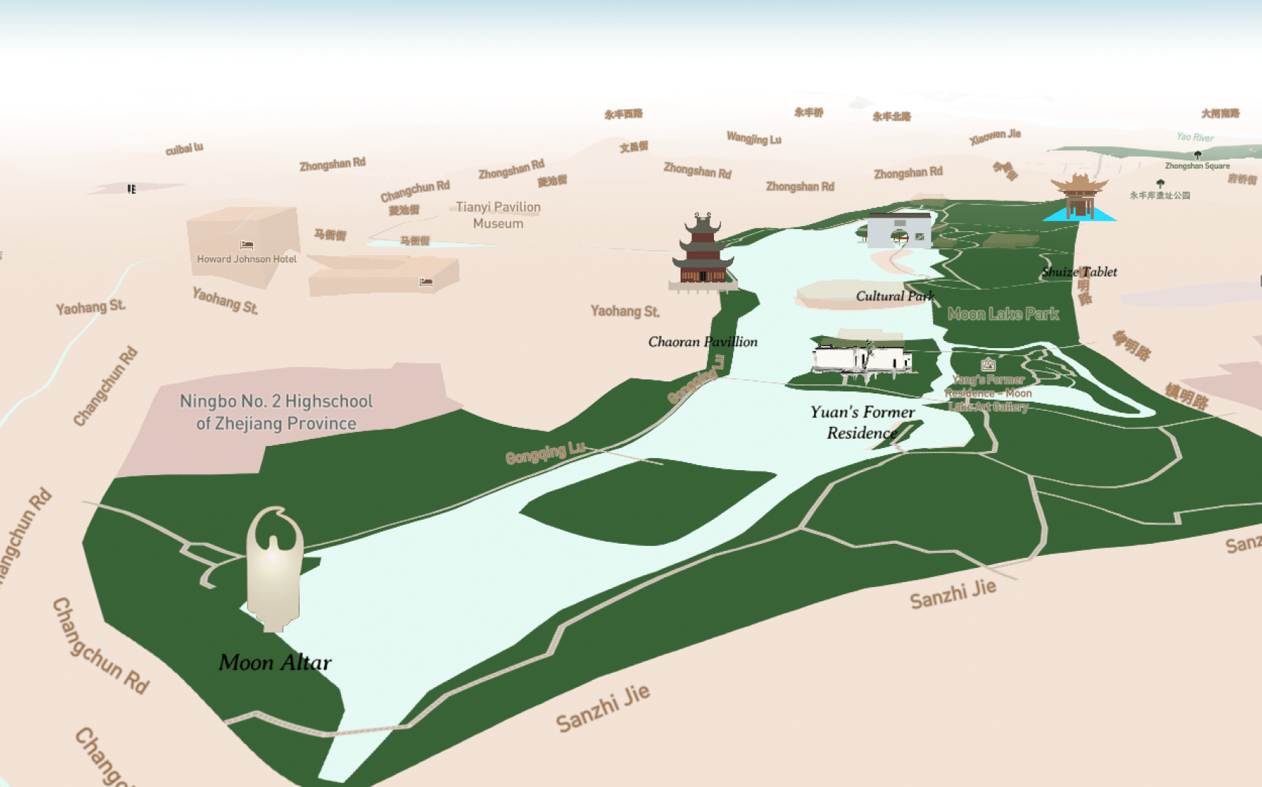 Illustrated aerial map of Moon Lake Park