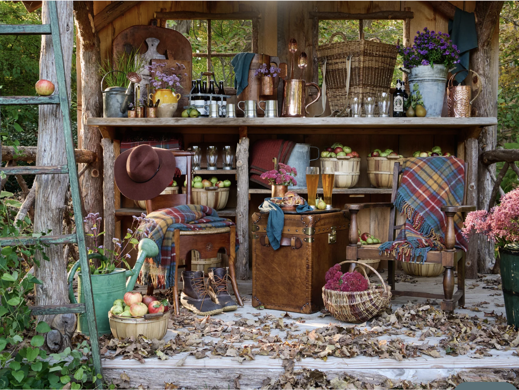 Fall pantry with blankets and copper