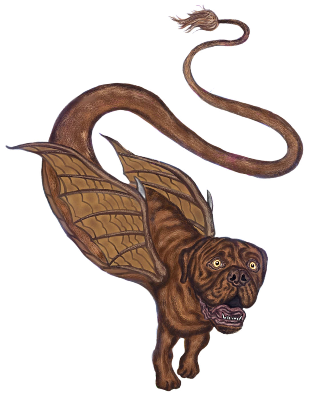 Painting of a winged mastiff with a long serpent tail