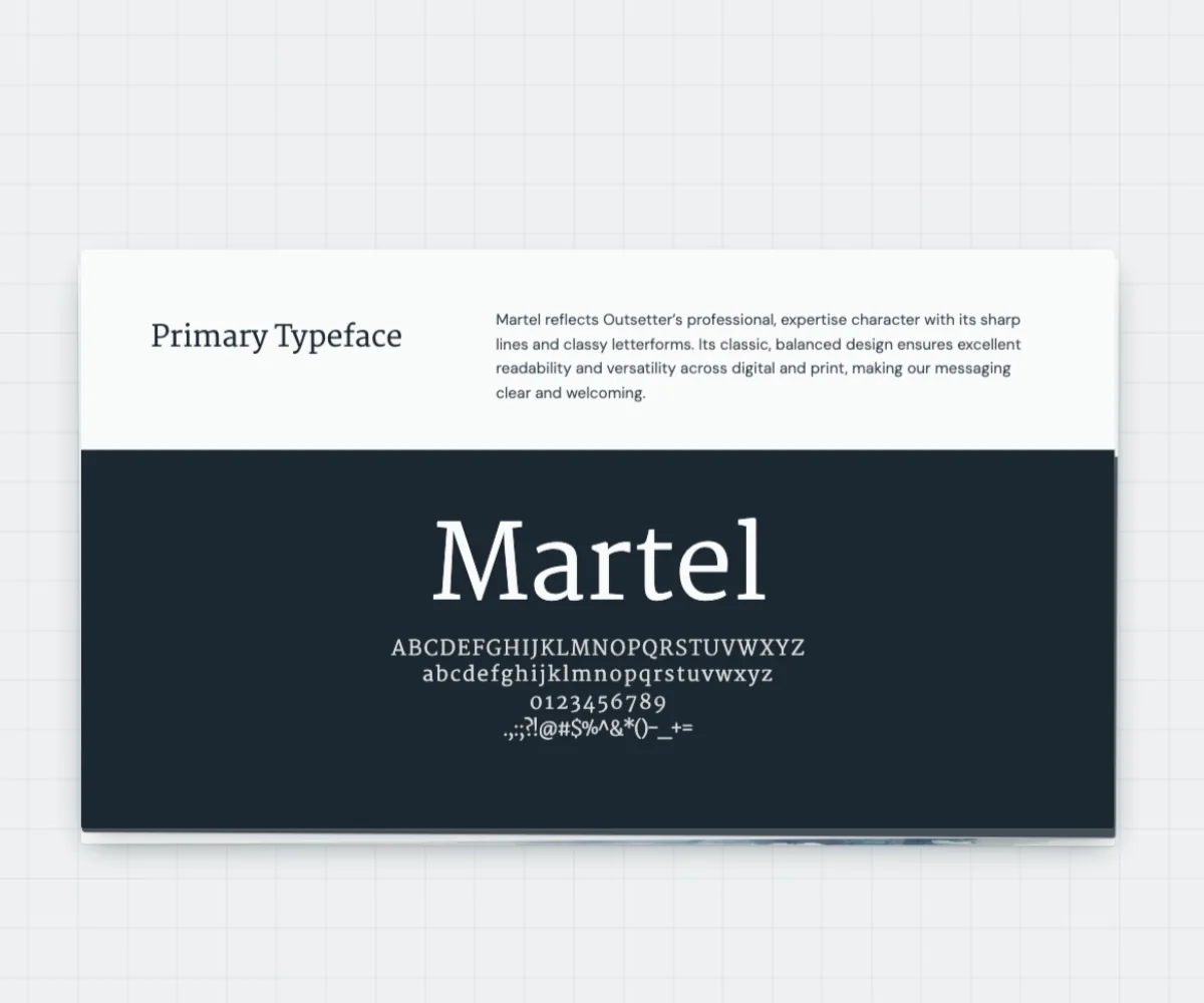 Outsetter style guide page showing the Martel typeface