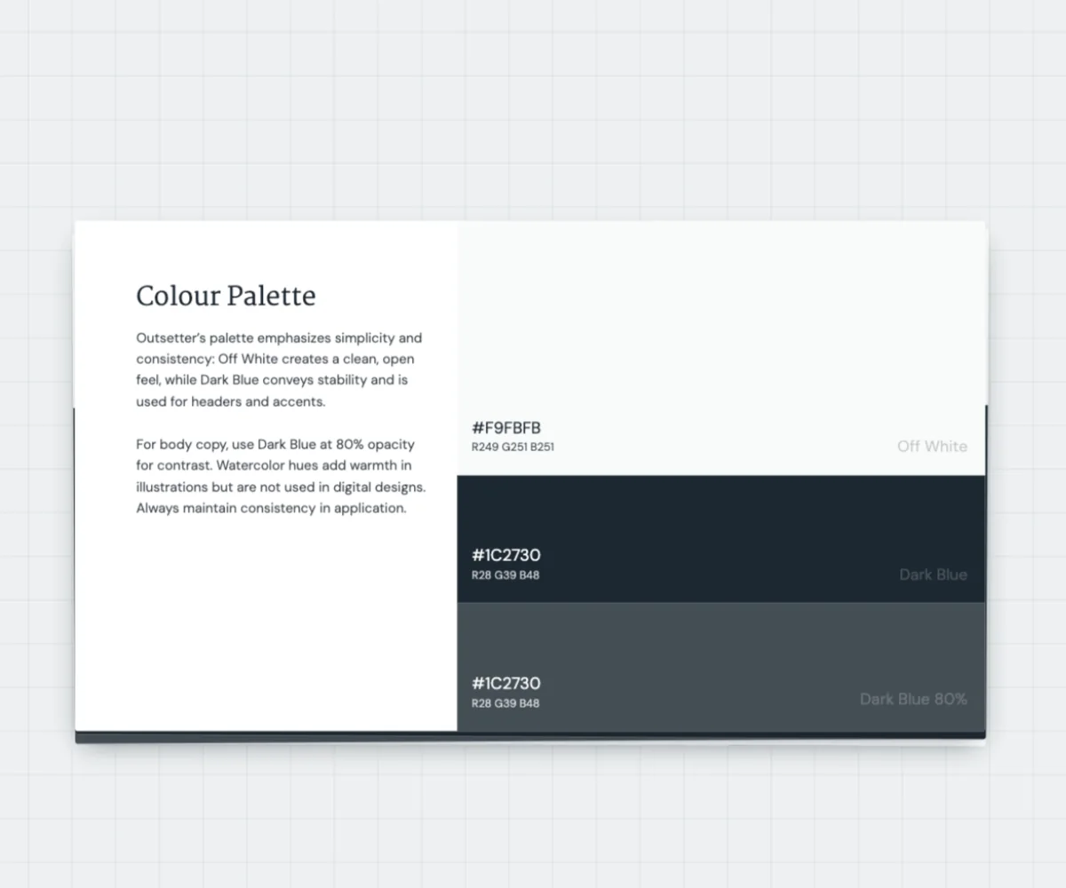 Outsetter style guide colour palette page