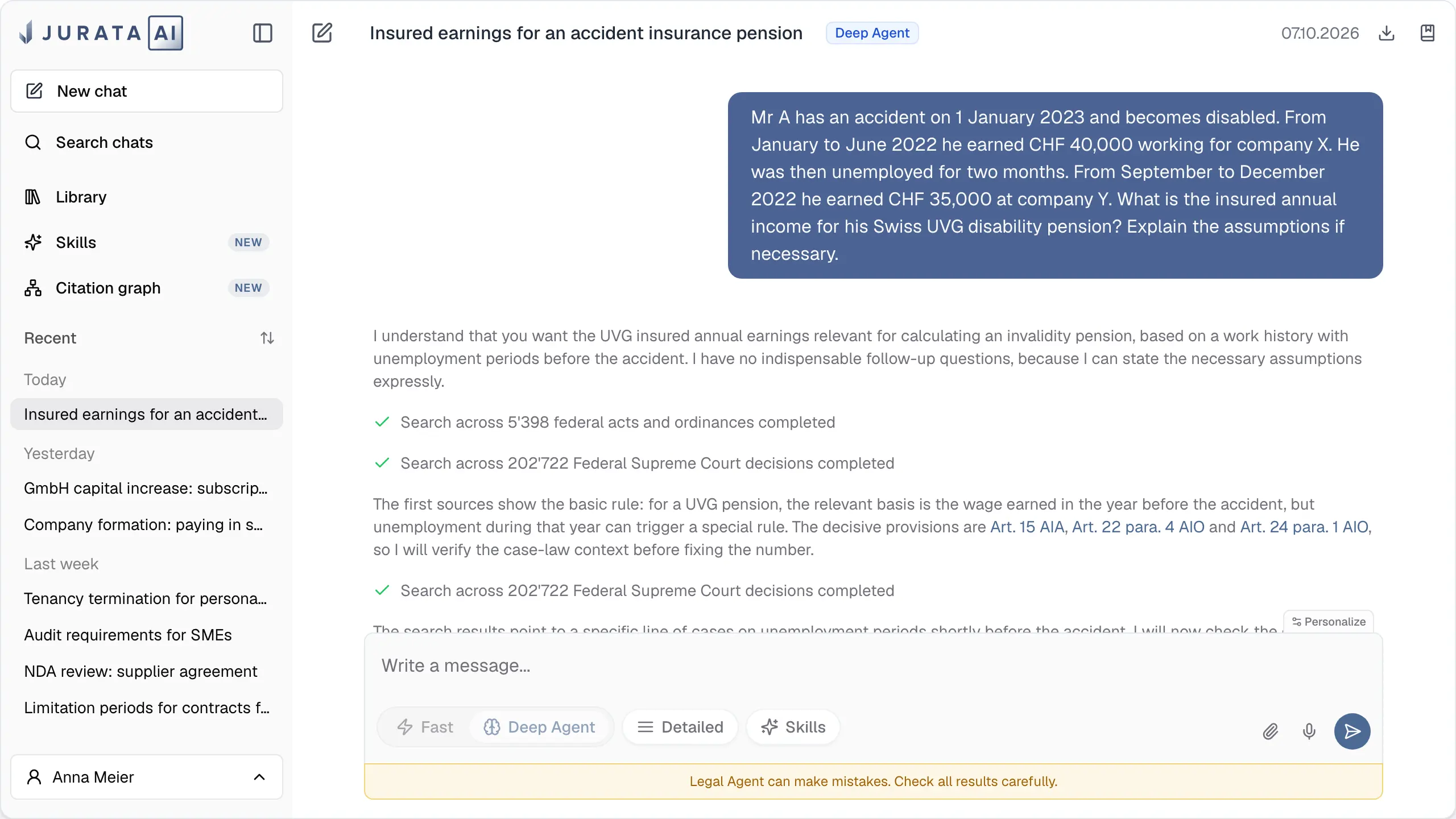 Jurata web app with legal research