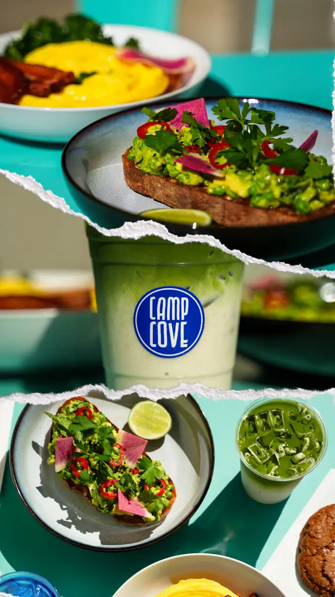 Avocado toast and matcha at Camp Cove, Sacramento