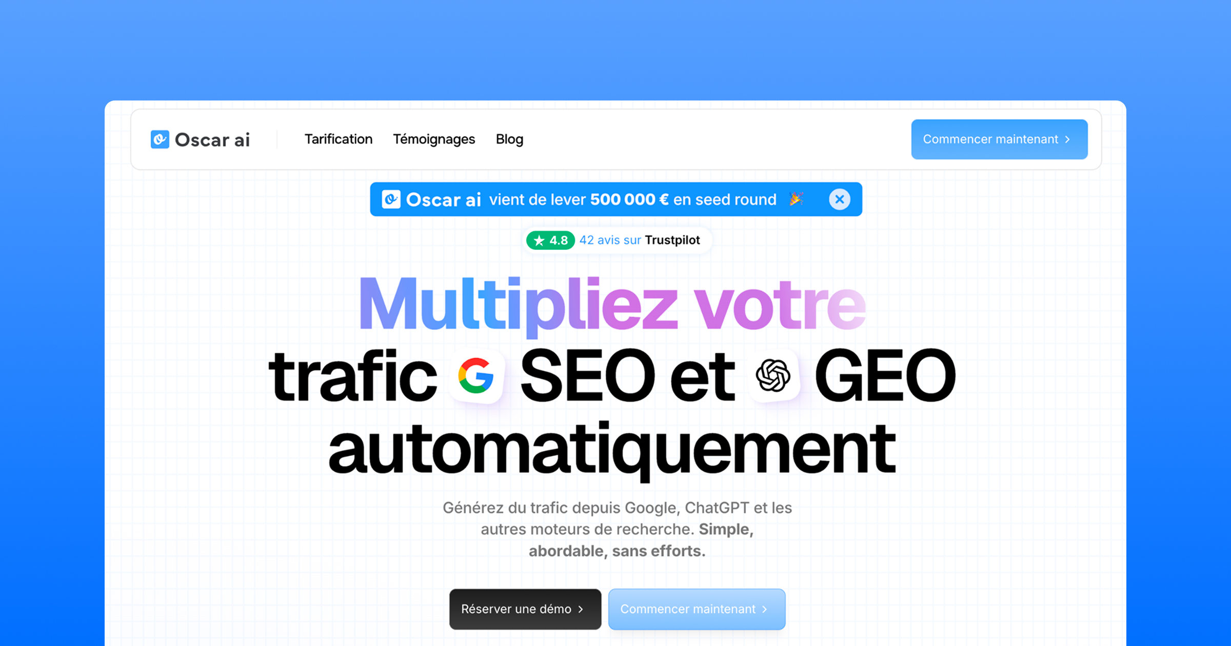 Oscar ia - Développez votre trafic SEO en pilote automatique.