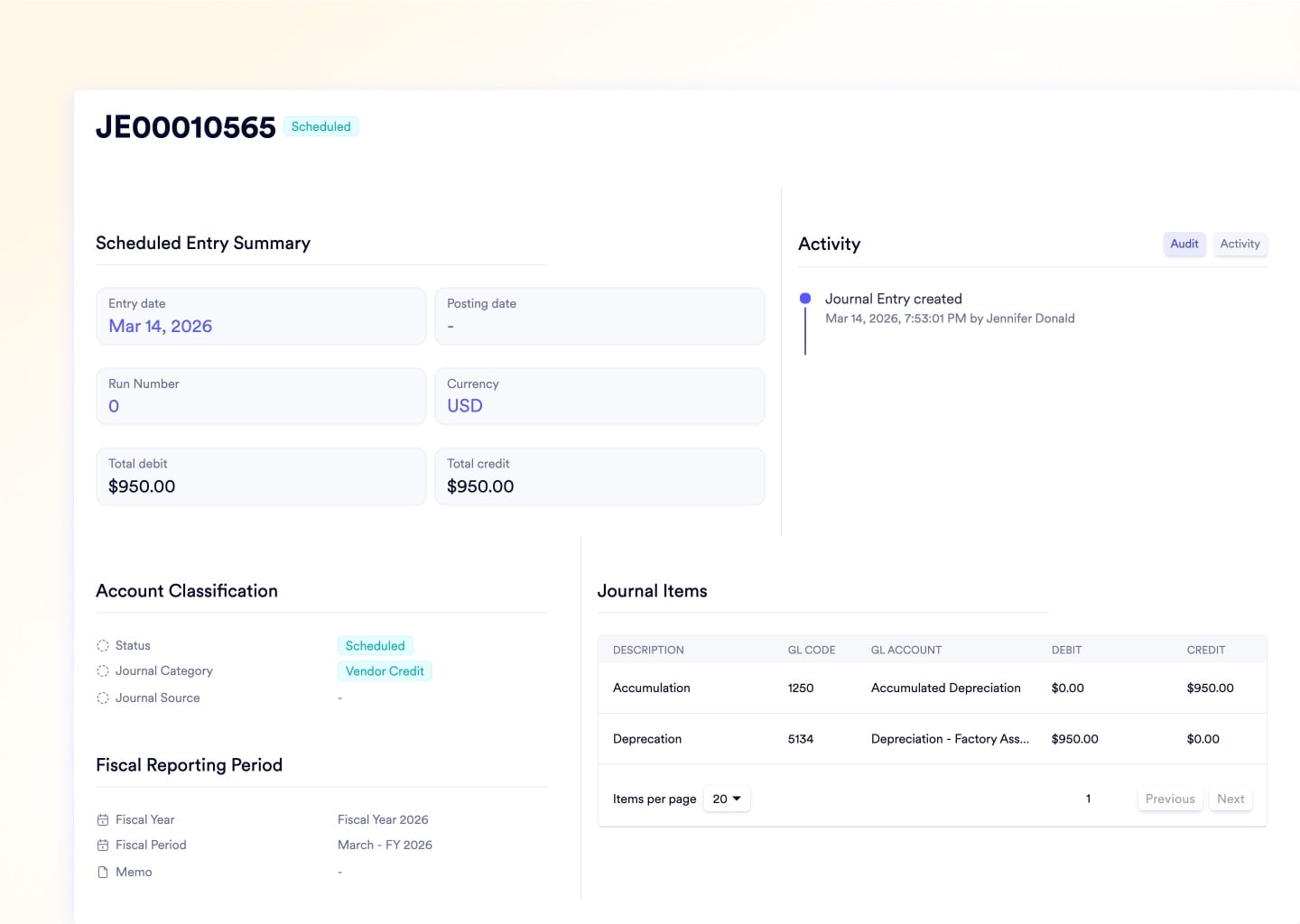 Journal entry draft with live balance validation
