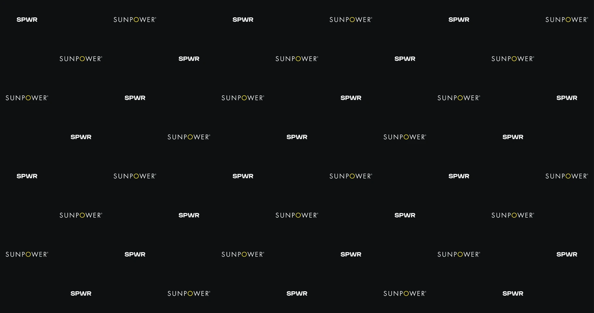 Step-and-repeat artwork with alternating white SPWR and SunPower logos on black.