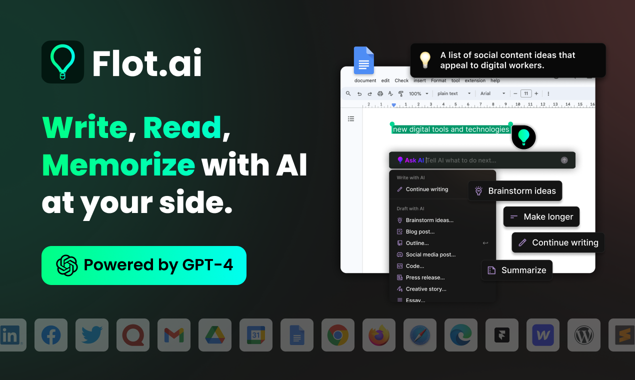 Flot AI: Write, Read, Memorize with Al at your side.