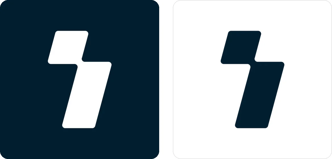The InstaSwitch bolt logomark, white on navy and navy on white