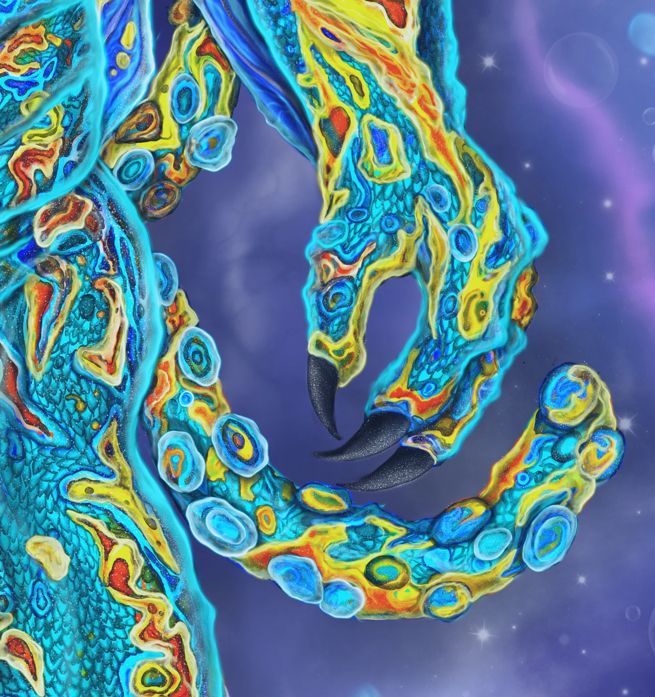 Detail of Gill: his right claw among the tentacles