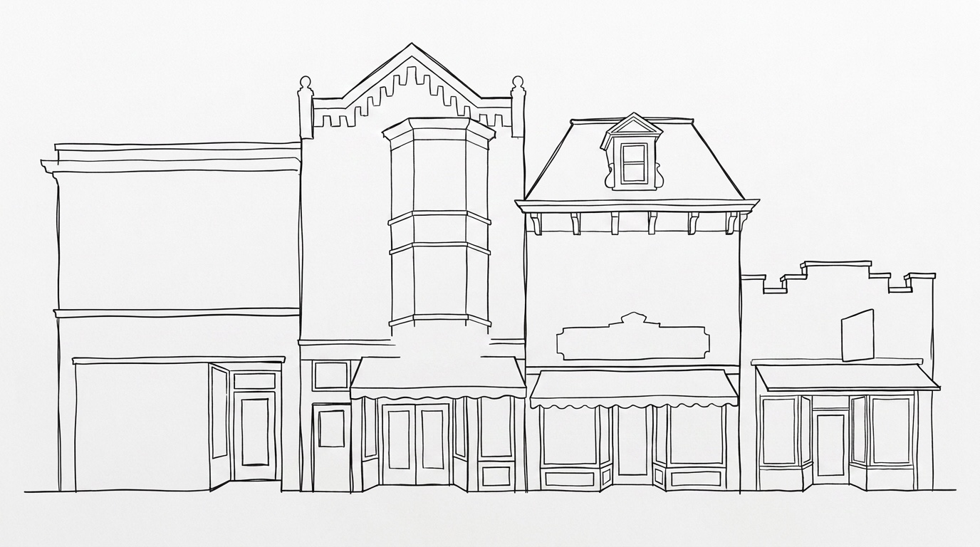 Line drawing of a neighborhood street