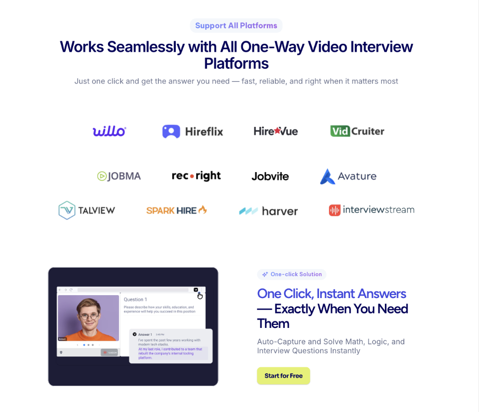 Real-Time AI Support for Hirevue & All One-Way Interview Platforms