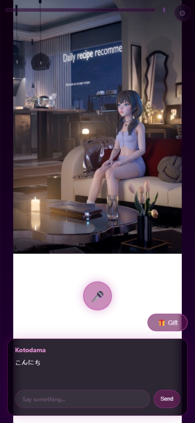 Conversation scene with dialog box and microphone button