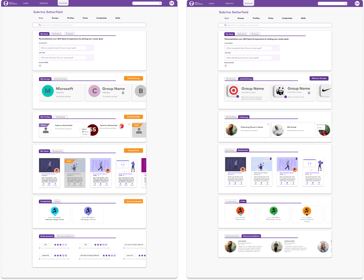 Solutions for account page