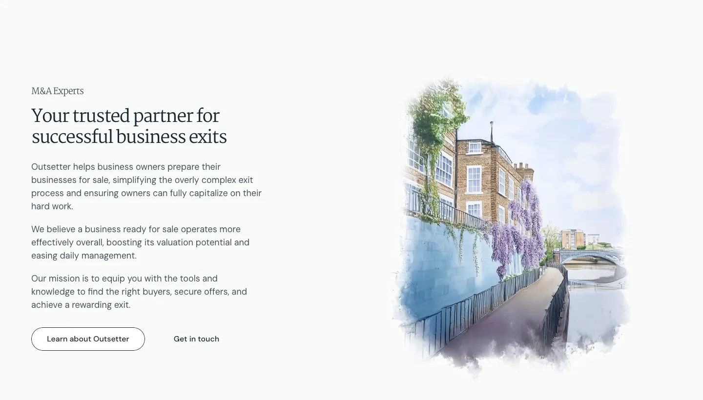 Outsetter website section with a watercolour street