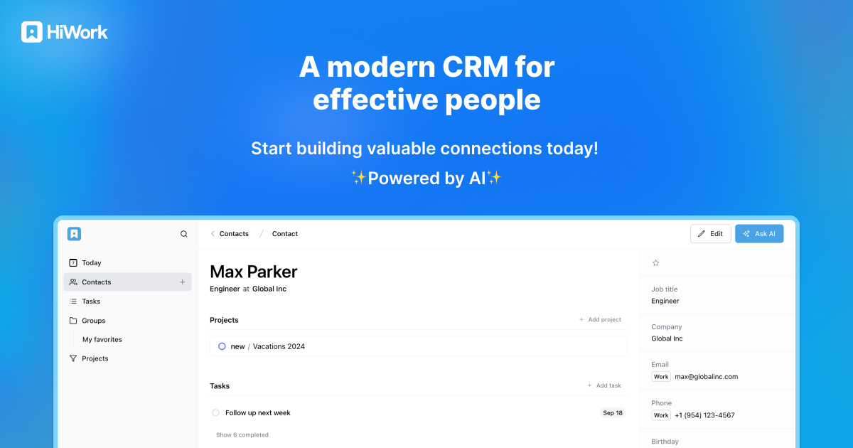 Hiwork Personal Crm Powered By Ai