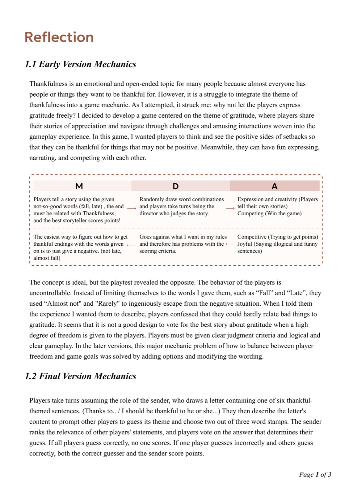 Reflection document, mechanics page