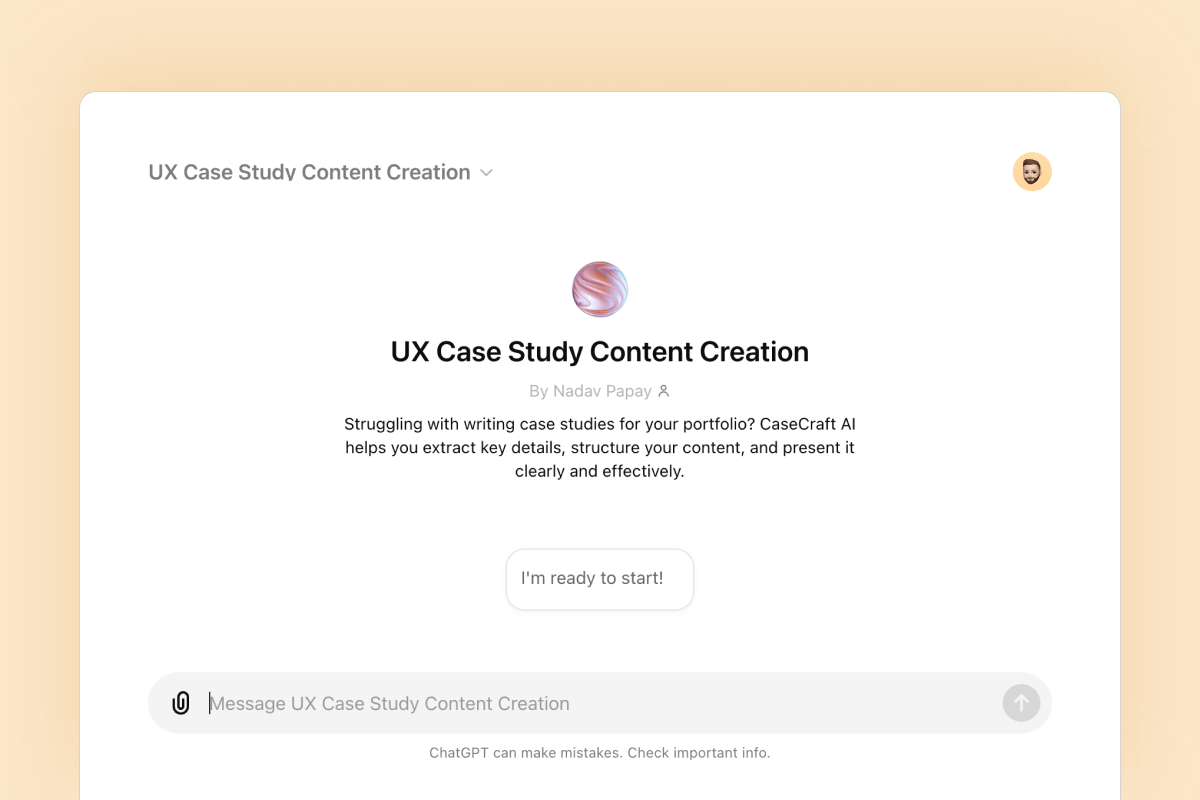 AI chat for UX/UI case study content creation — UX Case Study Kit