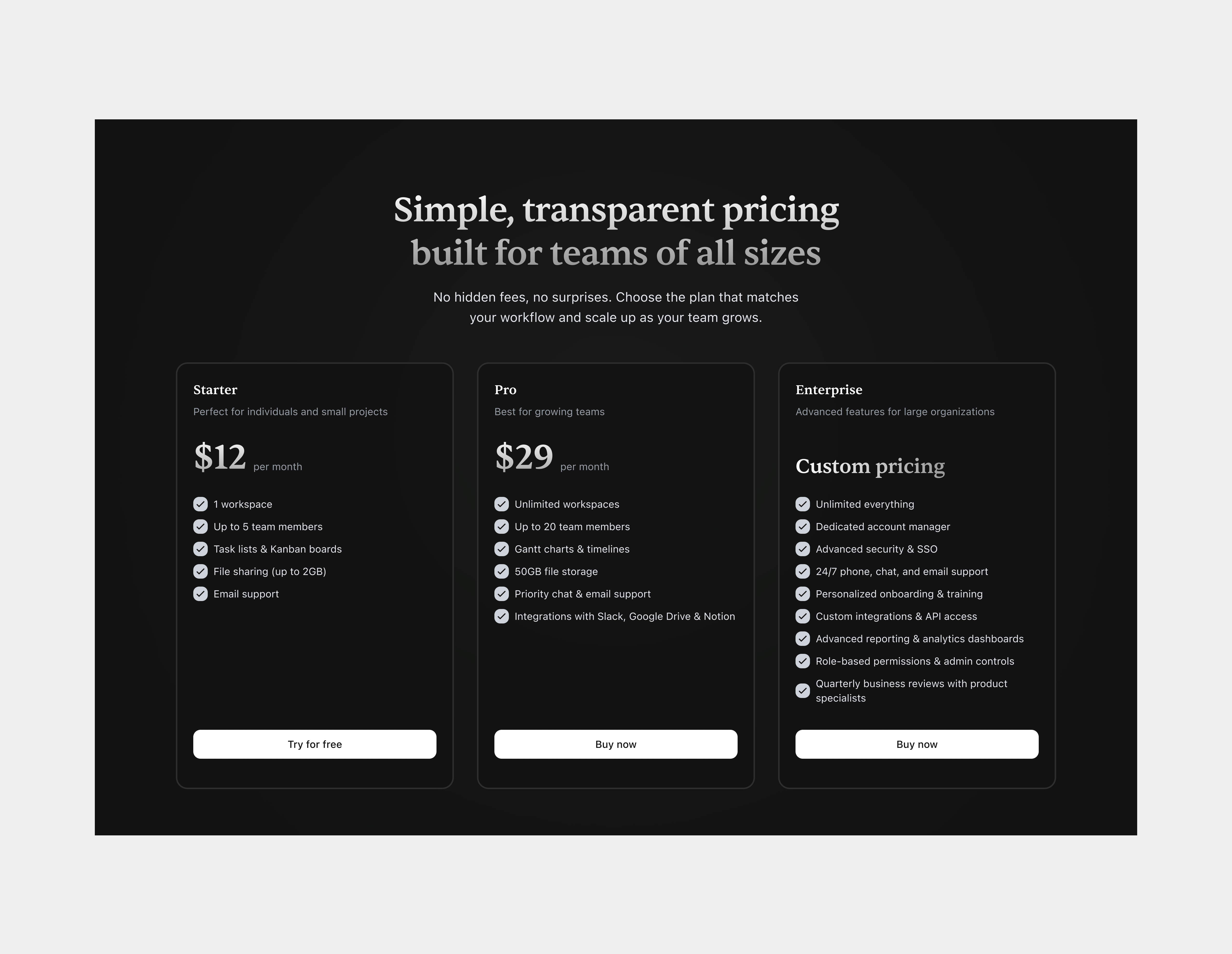Pricing Section - Website Design