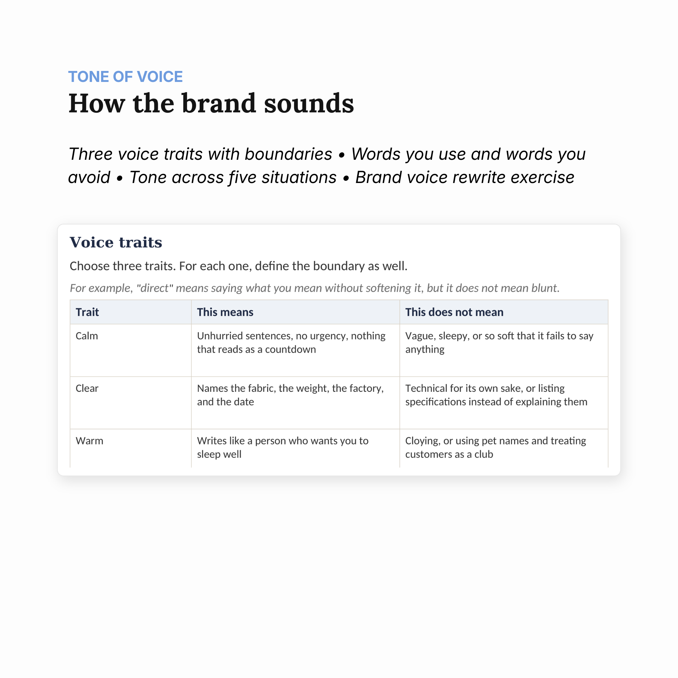Tone of Voice sheet