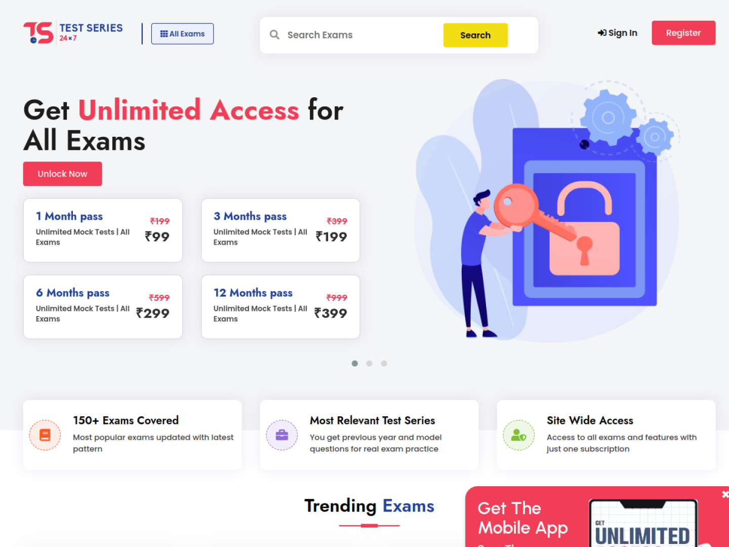 Testseries247 homepage before the redesign