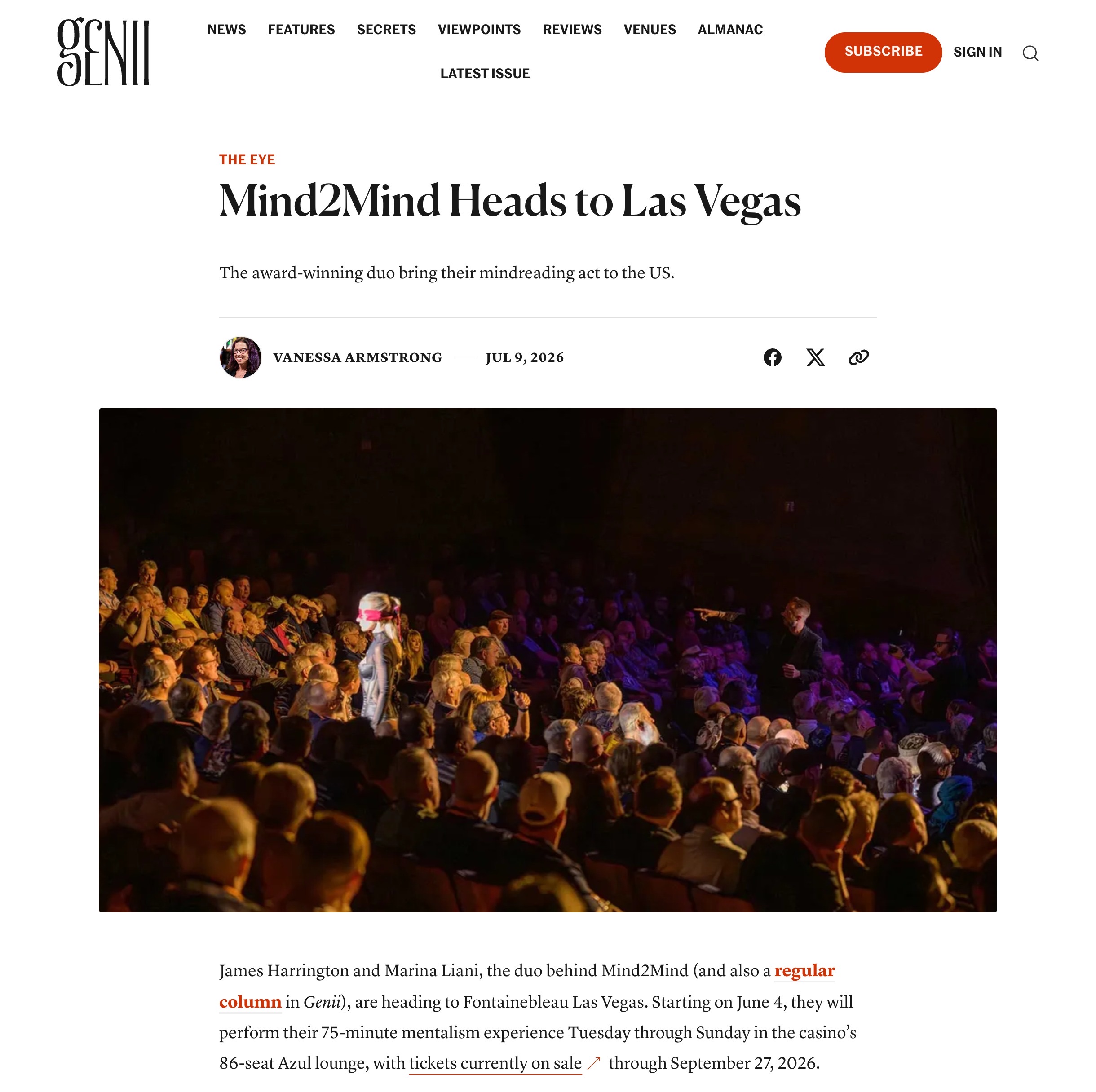Genii Magazine article: Mind2Mind heads to Las Vegas