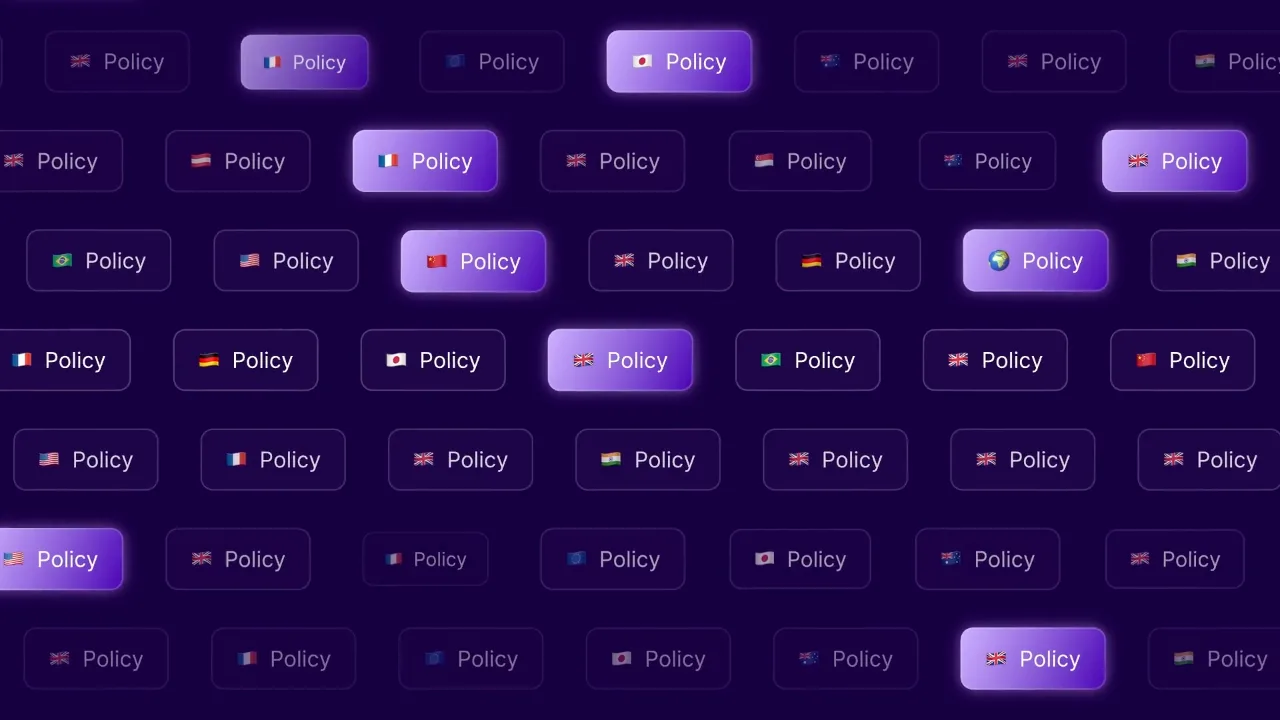 Frame from the Maiven launch video with rows of policy chips