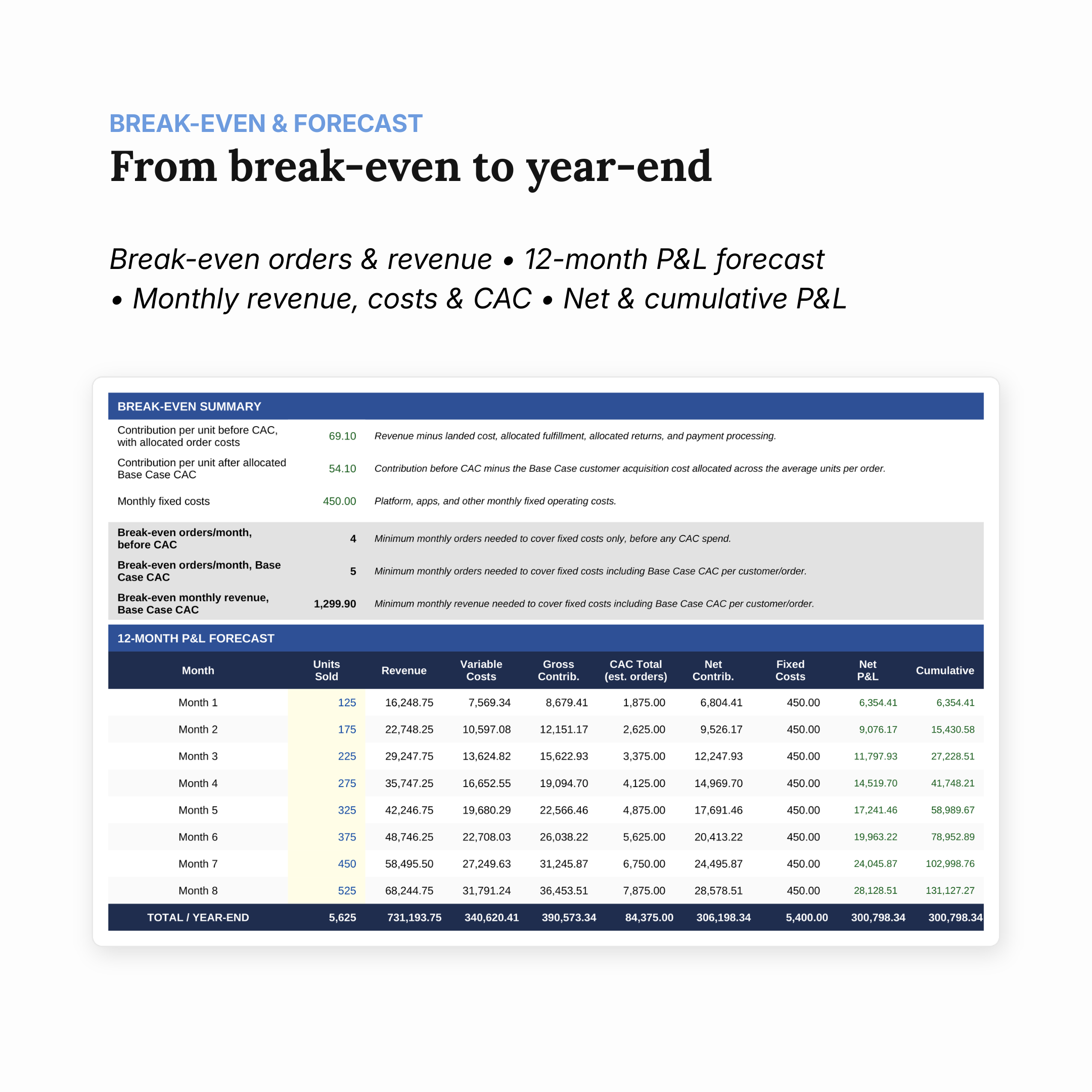 Break-Even & Forecast sheet