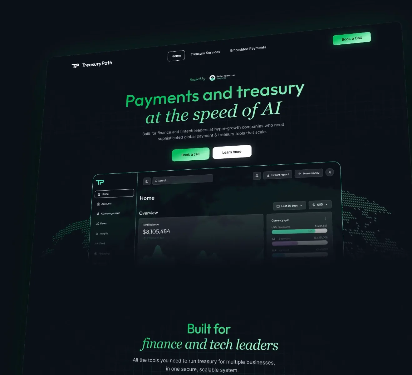 TreasuryPath homepage shown at an angle