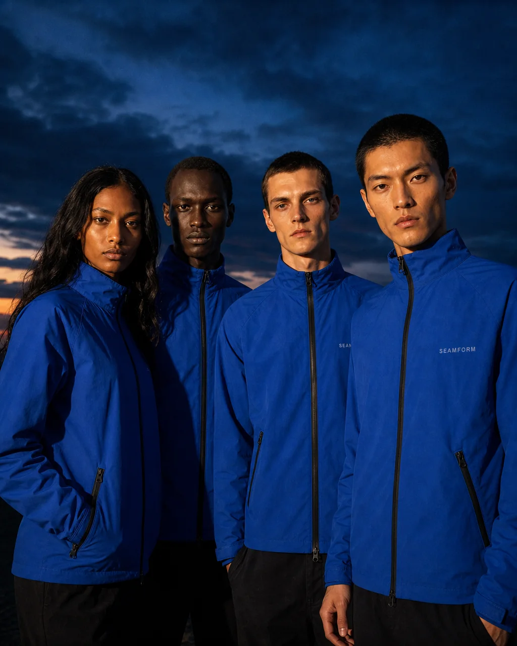The four-strong SEAMFORM cast together at blue hour in the SF-01.