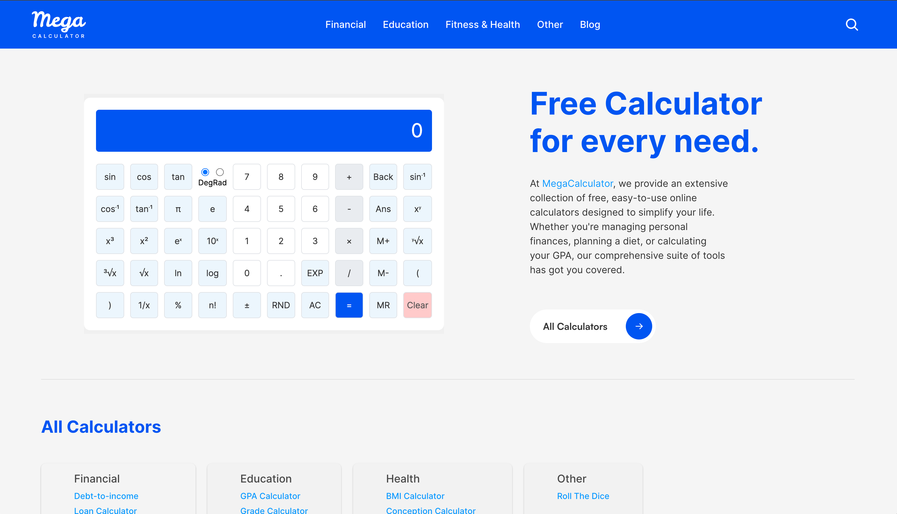 Free, Accurate Calculators for Every Need | MegaCalculator