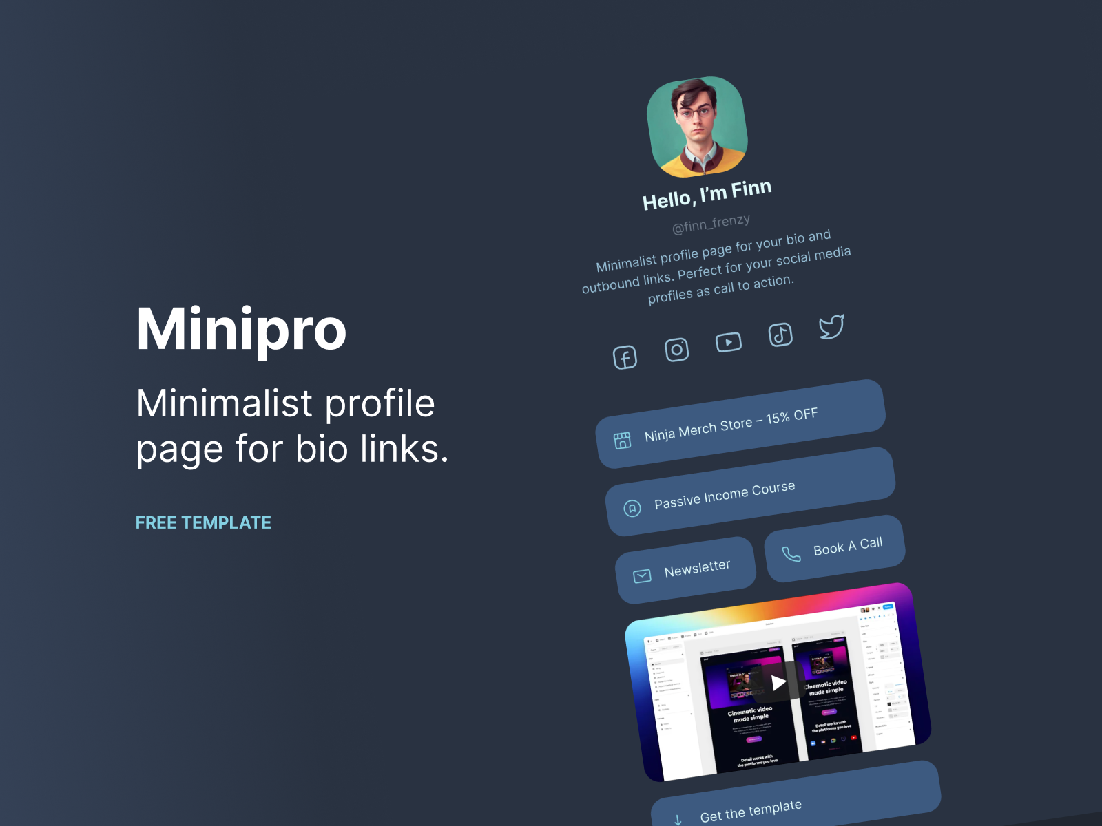 Minipro - Free minimalist profile page template