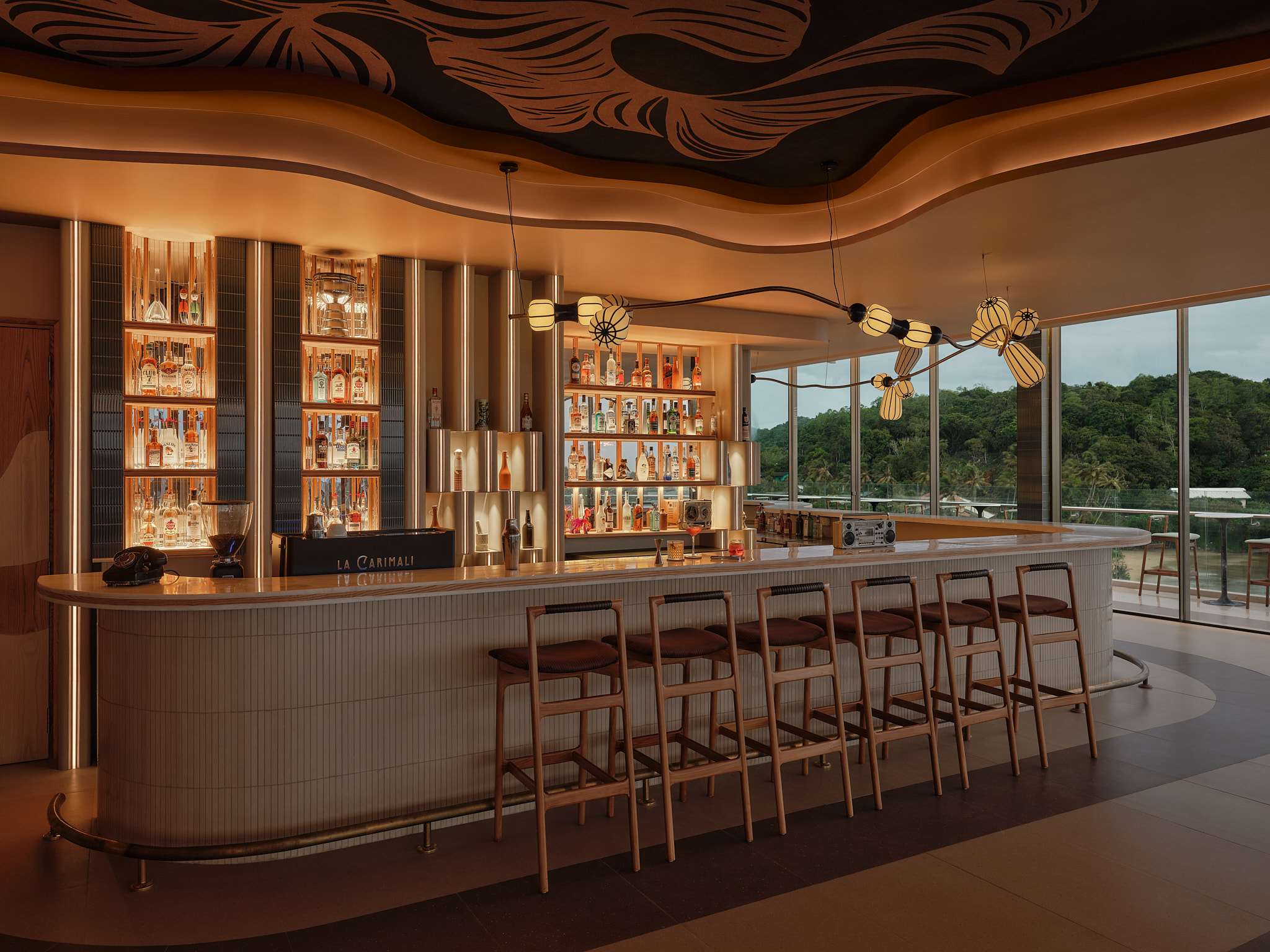 Creatures bar overlooking the ocean and green hills