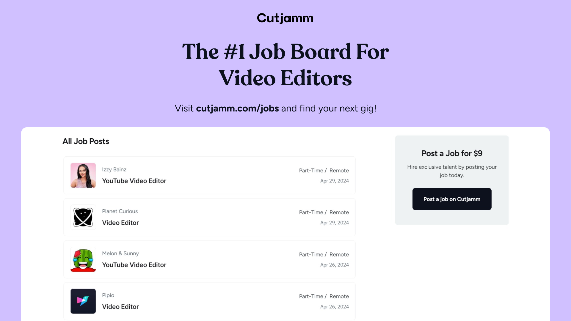 Second Channel Video Editor Cutjamm Jobs for video editors