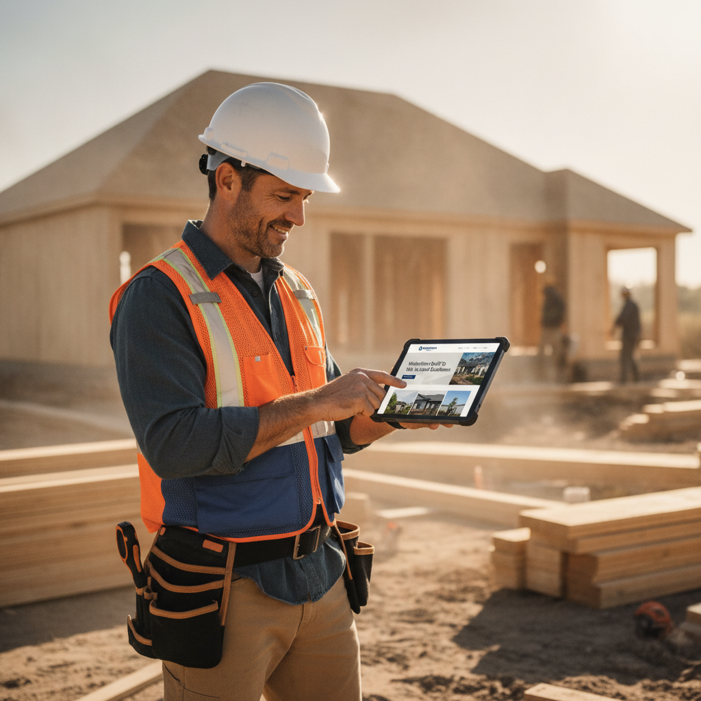 Small business owner reviewing their new professional website on a tablet