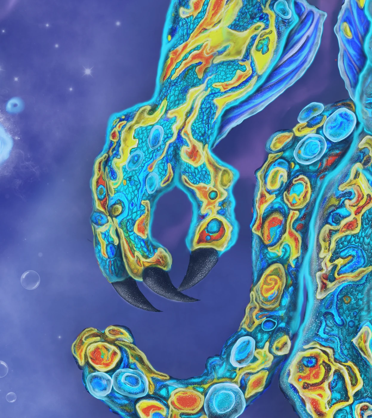 Detail of Gill: his left claw and a curling tentacle