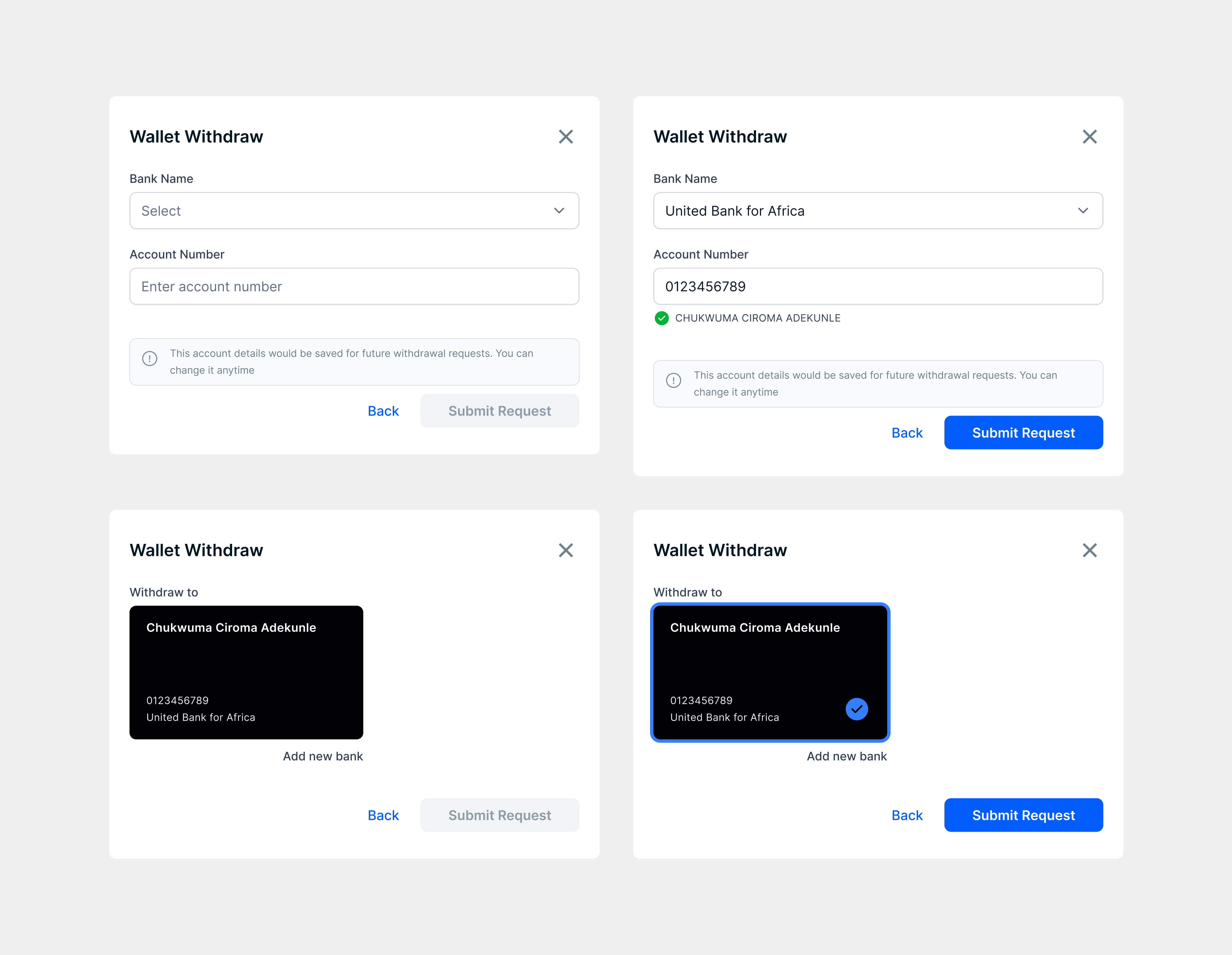 User Wallet Modals