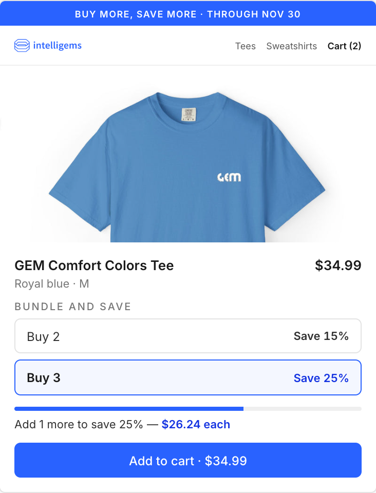 Buy more, save more offer on a product page