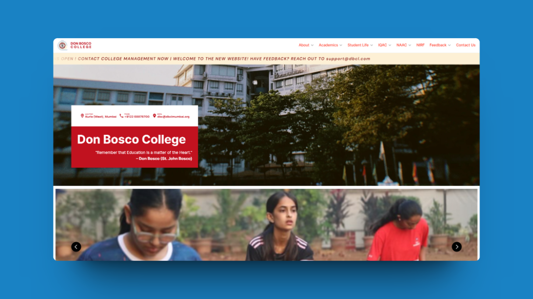 donboscocollege website homepage built with Framer