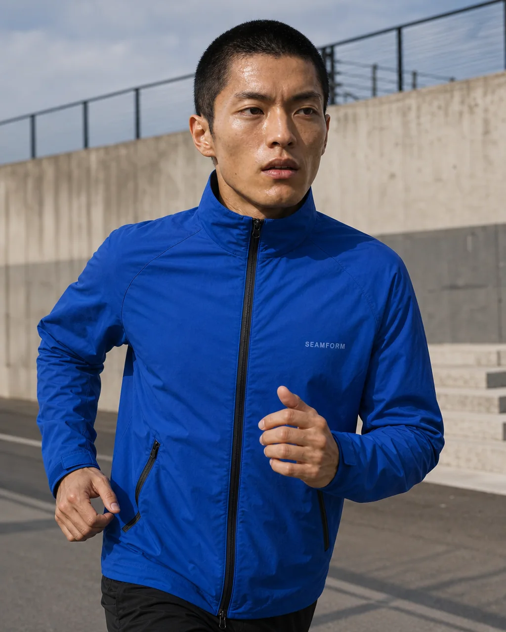 A runner training on an urban path in the SEAMFORM SF-01.