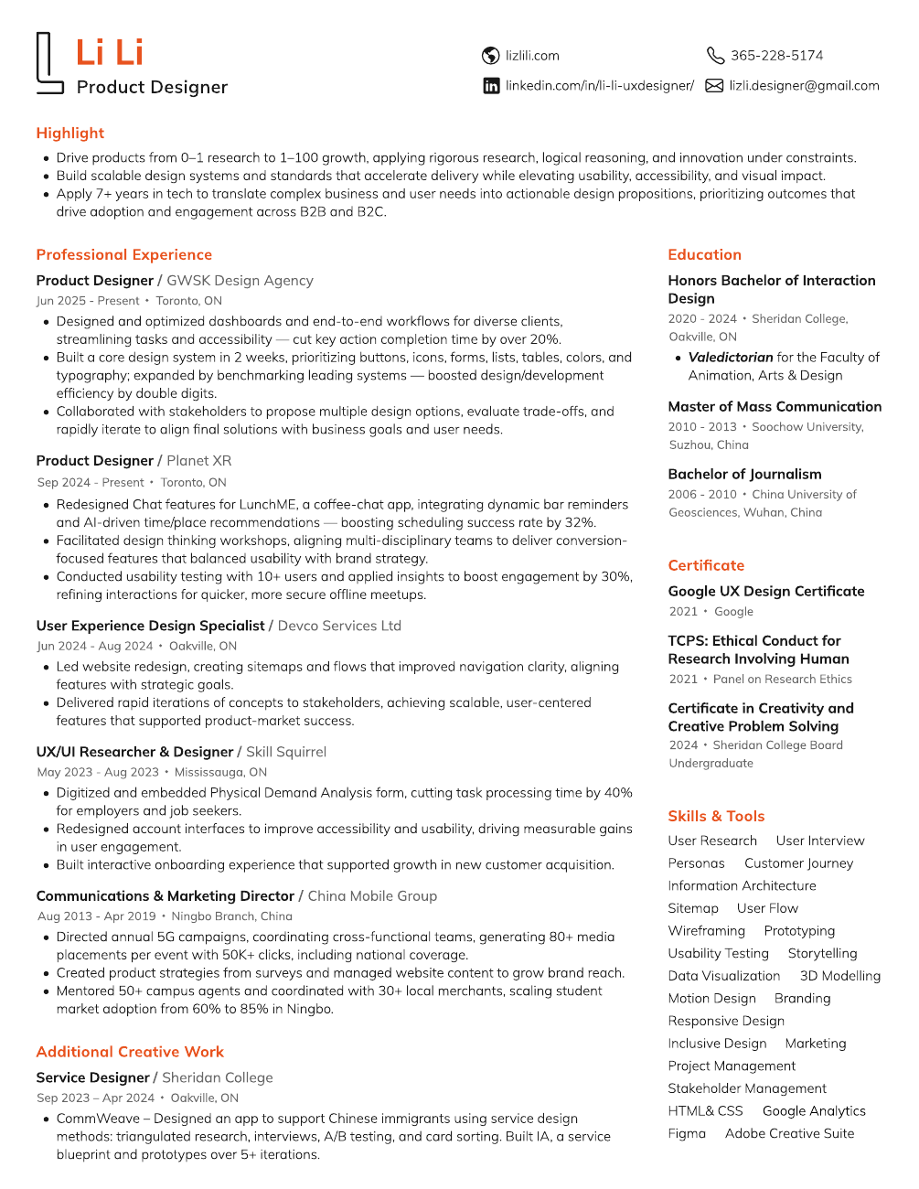 Li Li — original résumé. Open PDF to read or download.