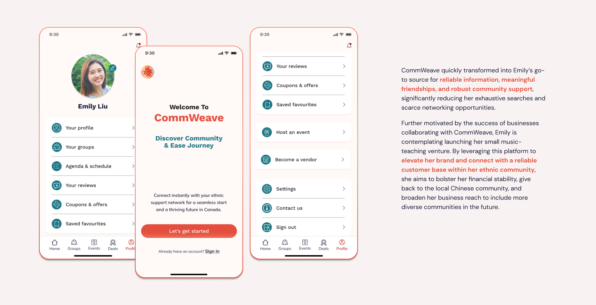 CommWeave user story — 8 slides — 7 of 8