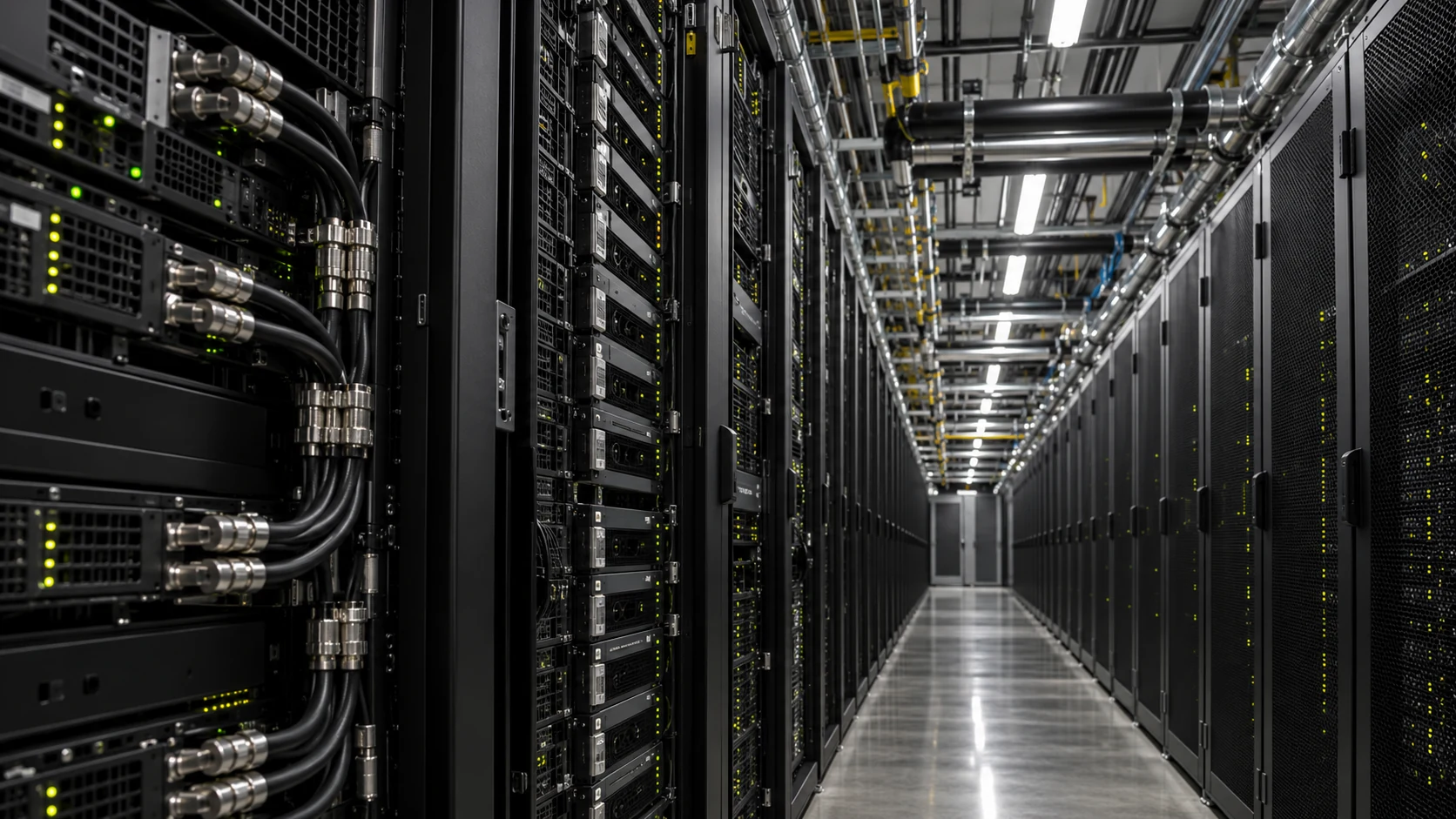 Illustrative view along a contemporary GPU compute hall