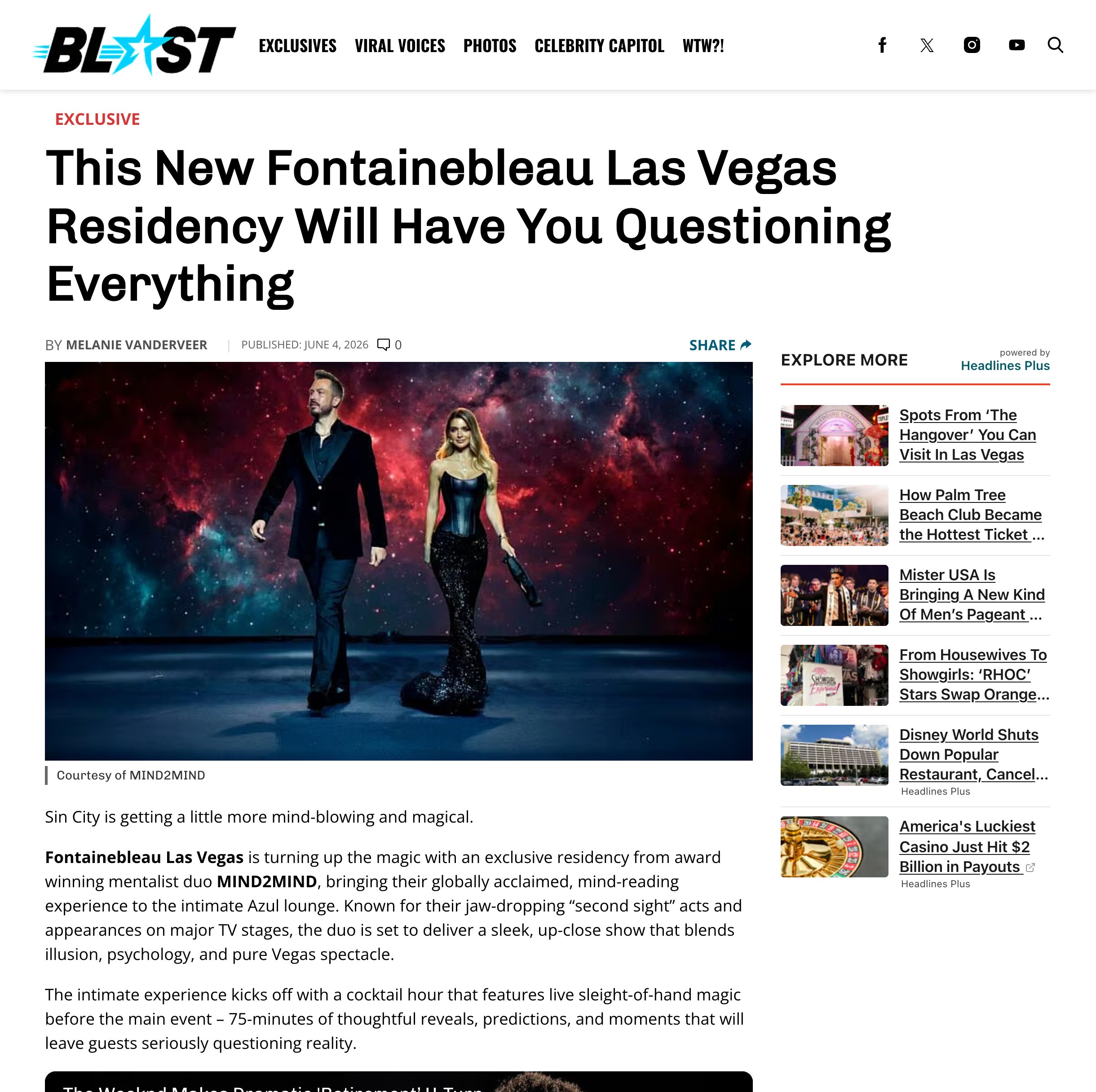 The Blast article: This new Fontainebleau Las Vegas residency will have you questioning everything