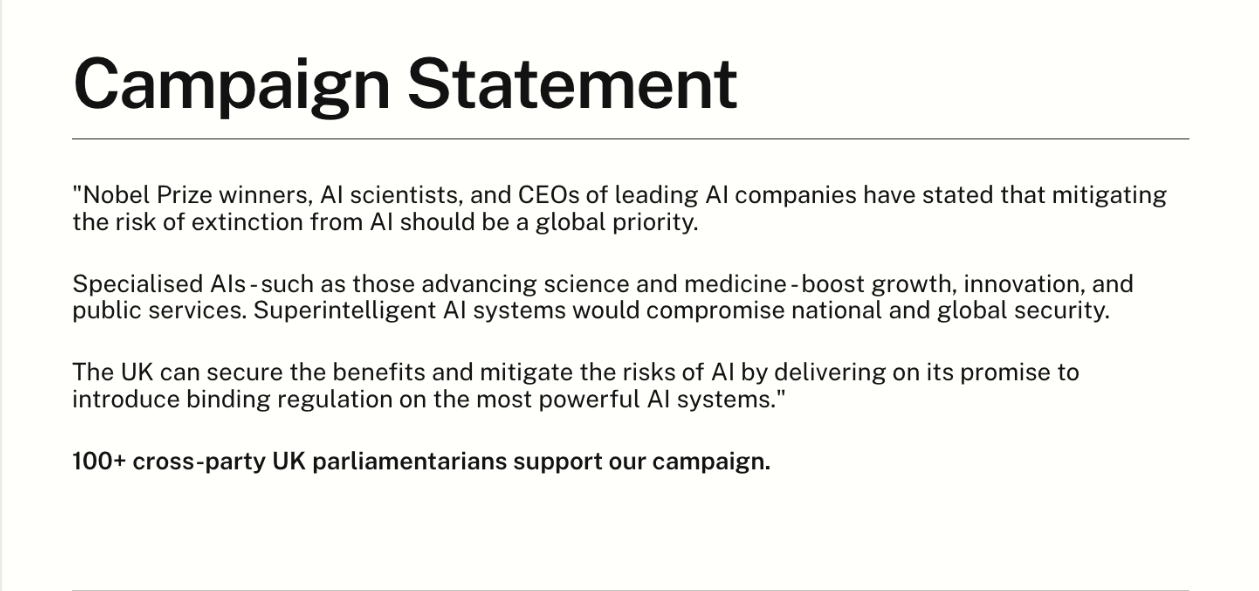 UK Campaign Statement | ControlAI