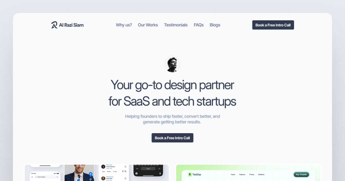 alrazisiam.com website homepage built with Framer