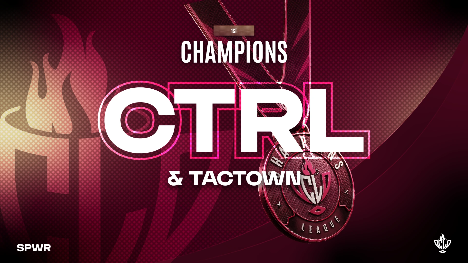 CTRL and TACTOWN champion announcement with medal imagery and large winner typography.