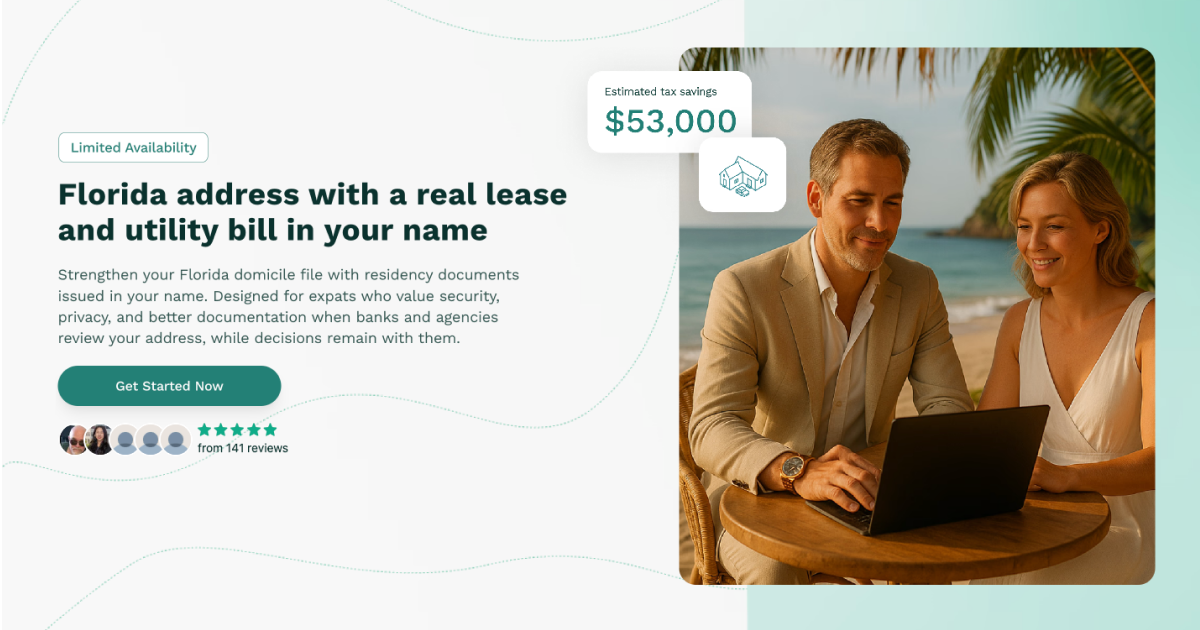 Florida Residential Address with Lease Agreement & Utility Bill