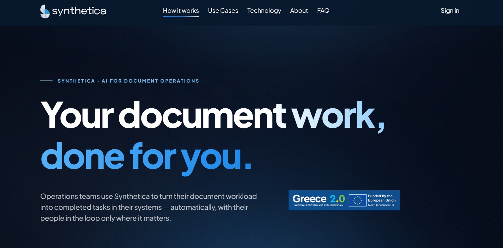 Synthetica AI document workflow automation website